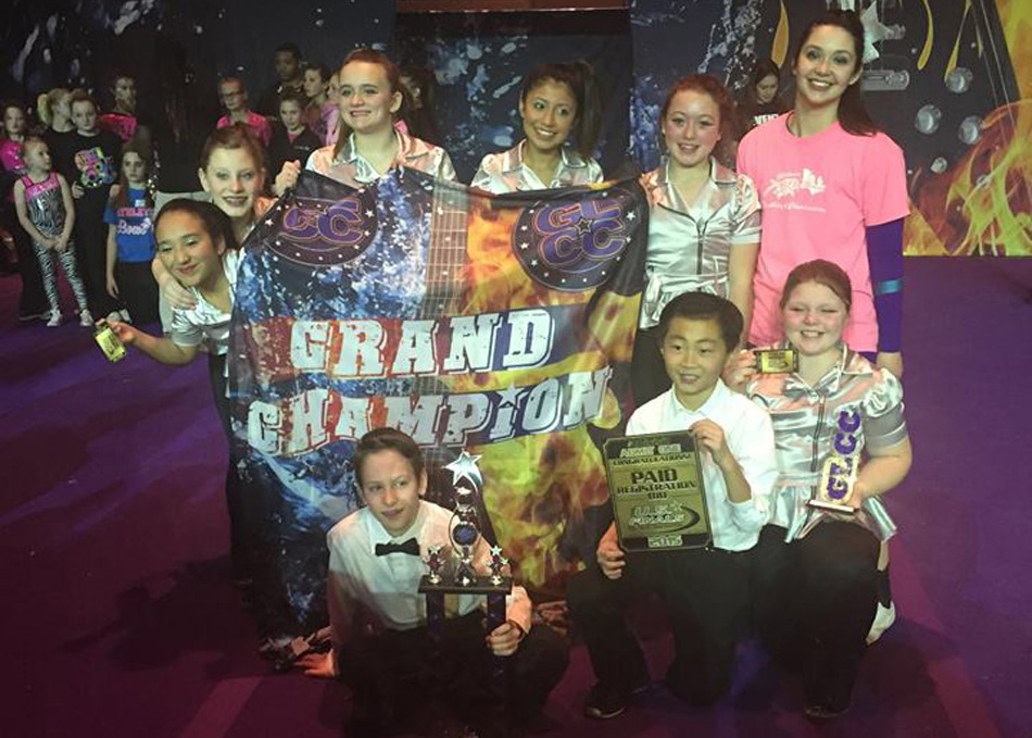 The Midwest Xtreme hip hop/dance team took first place at the GLCC Championships in Fort Wayne last weekend. Team members are, in front from left, Tucker Ropp, Levi Perry and Shade Trent. In the back row are Ariana Macias, Sarah Ropp, Cassidy Landis, Evelin Alarcon, Alliana Fitzpatrick and coach Ciera Bolden. (Photos provided by Midwest Xtreme)