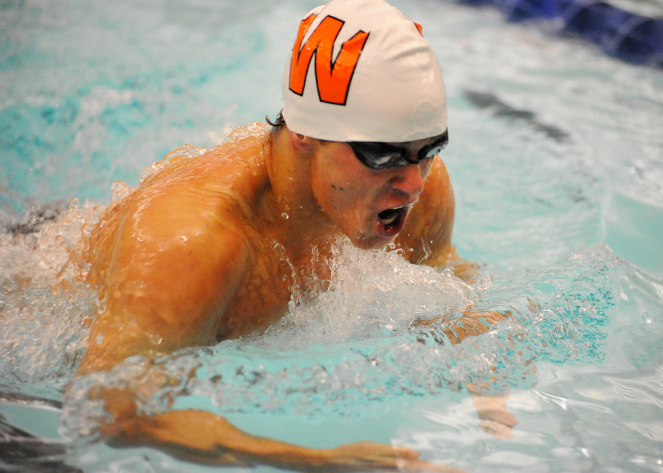Warsaw senior Spencer Davidson is ranked among the top ten in the breaststroke heading into the IHSAA Boys Swimming Championships this weekend in Indianapolis. (Photos by Mike Deak)