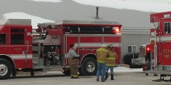 Fire fighters on scene at the rekindled fire at Helser Metal Finishing. (Photo by Deb Patterson)