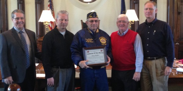 Picture from left, Ron Truex, Rich Maron, Veteran of the Month Larry Burkhart, Bob Conley and Brad Jackson. 