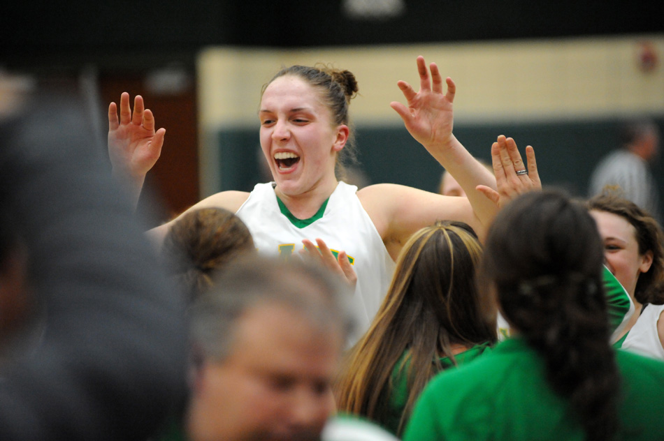 Tippecanoe Valley's Anne Secrest celebrates after her team beat NorthWood, 64-60, in double overtime Friday night in the Wawasee Girls Basketball Sectional semi-finals. (Photos by Mike Deak)