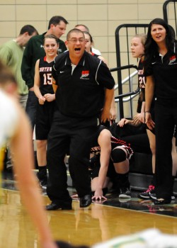 NorthWood head coach Adam Yoder can't believe a call late in the first overtime.