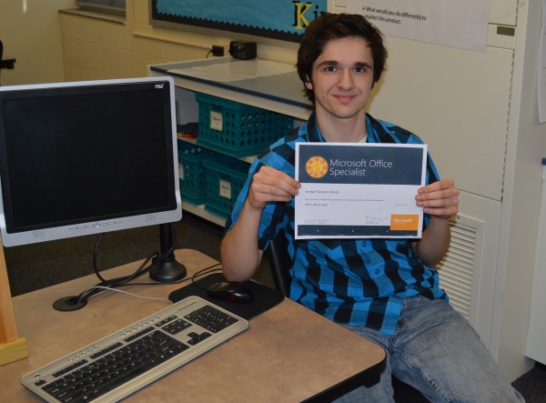 Jordan Amick, a senior student at Wawasee High School, became the first student at the school to earn a certification in the Microsoft IT Academy. He is now certified in Microsoft Word.