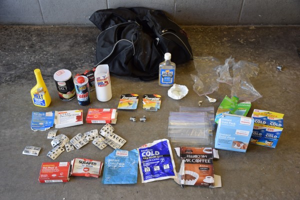 Items found in vehicle trunk following traffic stop. (Photo by Chelsea Los)