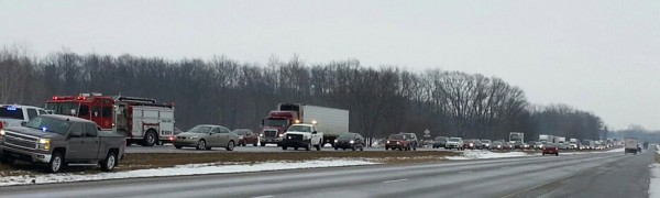 Traffic backed up on US 30 due to the accident