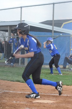 Leadoff hitter Taytum Hargrave squares to attempt a bunt.