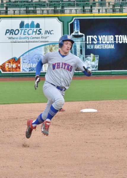 Garrett Smiley makes his way to third before heading home. Smiley was 0-0 with three walks, an RBI, two runs scored and two stolen bases in Wednesday's 10-7 loss at Parkview Field. (Photos by Nick Goralczyk)