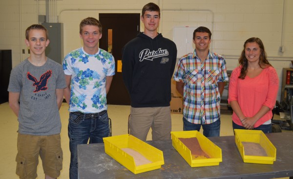 From left, Kevin Schlipf, Jared Templin, Mason Germonprez and Conner Sausaman make up a soils judging team qualifying for the national competition in Oklahoma. Also shown on the right is student Shelby Swartz, who was invited to attend the competition. Sarah Harden was also invited but is not pictured.