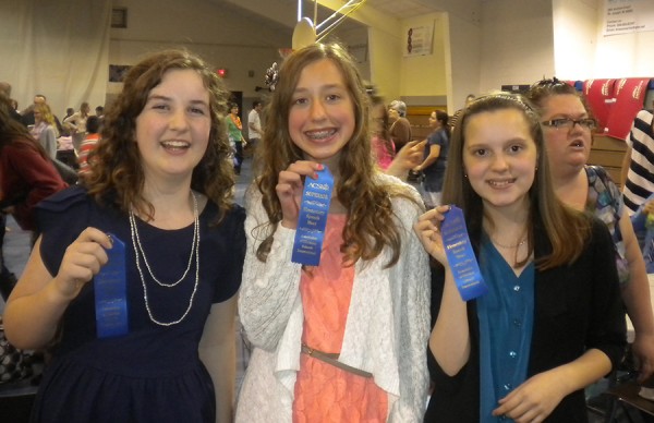 Pictured are 6th grade Superior ribbon winners Joy Hanes, Avery Hobbs and Rachel Dempsey. Joy Hanes' speech "The Joy of the Lord" and Avery Hobbs' speech "The Cornerstone of our Society" were student-written original speeches. Rachel Dempsey's speech was entitled " Temperance & Women's Rights." 