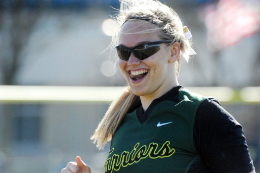 Wawasee first baseman Meghan Fretz reacts after making a slick fielding play in the third inning.