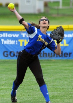 Triton center fielder Taytum Hargrave fires a strike back to the infield.