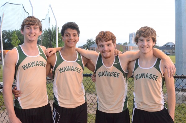 The Wawasee 4 X 100 relay team placed second in a school record time at the regional. The team shown above (left to right) is Clayton Cook, JJ Gilmer, Tyler Courter and Cole VanLue.