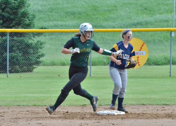 Paige Hlutke rounds second in the first inning for Wawasee. Hlutke was Wawasee's lone senior. 