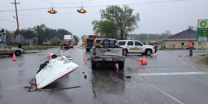 plane crashes into truck Huntington