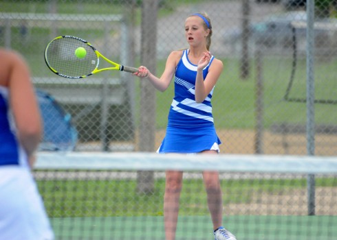 Emma Ross from the Triton two doubles team works against LaVille.
