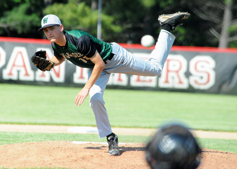 Wawasee pitcher Aaron Voirol deals to Whitko Thursday in the NorthWood Baseball Sectional. (Photos by Mike Deak)