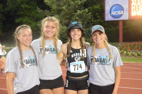 The 4 X 100 relay team placed eighth for Warsaw. The  team  (above from left) was Abbi Curtis, Sam Alexander, Audrey Rich and Mariah Harter.