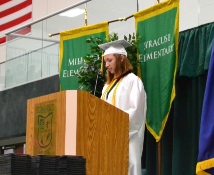 Salutatorian Kendra Miller delivers her address.