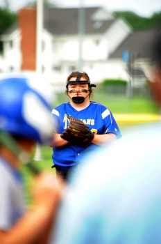 Triton senior pitcher Brycelyn Garbison locks in on a Bethany batter in the sectional final.