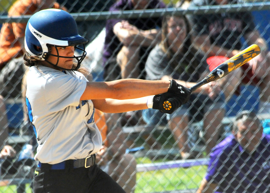Triton senior Hannah Jennings and the Trojans have been crushing the ball in the IHSAA softball state tournament, collecting 29 hits in two games. Triton hosts South Central in the regional Tuesday. (Photos by Mike Deak)