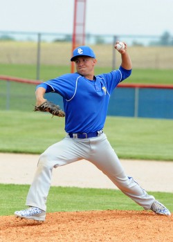 Fort Wayne Blackhawk pitcher Riley Reimschisel tossed three solid innings as he and reliever Kyle Bleed held Triton to three hits.