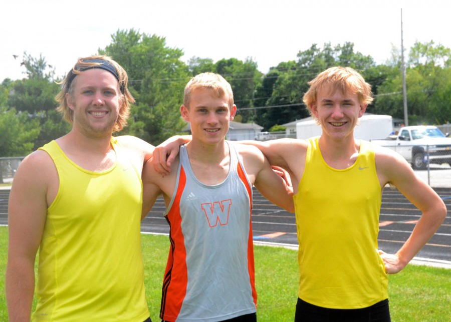 The Warsaw track trio shown above (left to right) of Andrew Scheidt, Owen Glogovsky and Daniel Messenger will compete in the State Finals on Friday at Indiana University.