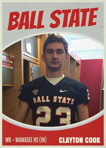 This "Rookie Card" image was tweeted out by Ball State football's account on National Signing Day. Wawasee graduate Clayton Cook will begin his college playing career this fall with the Cardinals. (Courtesy of BSU Photo Services)