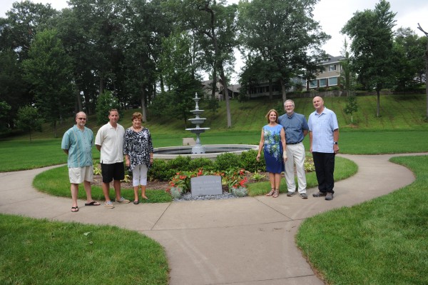 Bruce Shaffner, president town council; Jeremy Marsh, manager of the Village at Winona; Mary Louise Miller; Marcia Mikesell, daughter of the Mikesells; Brian Swank, grandson; Craig Allebach, town coordinator.  (Photo by Al Disbro)