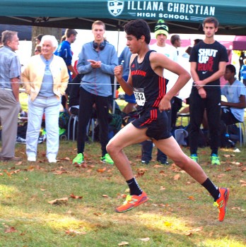 Warsaw's Zeb Hernandez sprints to a title in the Freshman/Sophomore race at the Culver Academy Invitational. (Photo provided by Tim Creason)