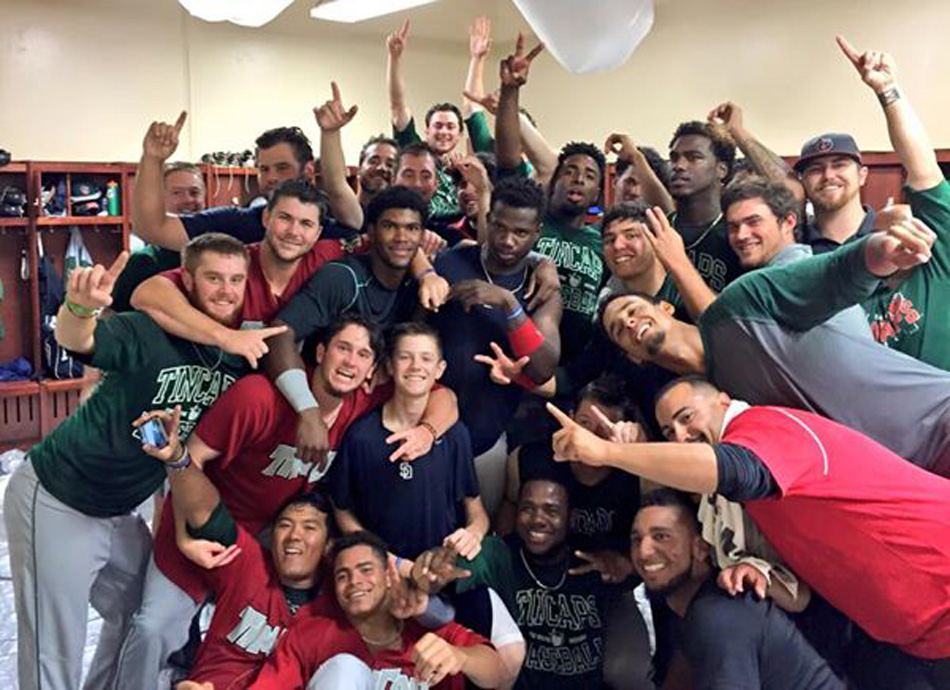 The Fort Wayne TinCaps celebrated clinching its playoff berth Sunday after the 'Caps lost, but Dayton also lost, sending Fort Wayne to the playoffs that start next week. (Photo provided)
