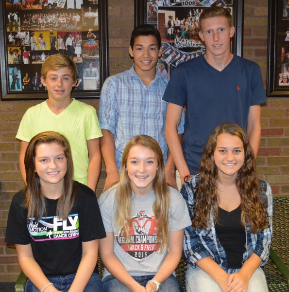 Homecoming underclass court includes, in front from left, Mercedes Winkelman (freshman), Reagan Atwood (sophomore) and Shelby Adams (junior). In the back row are Jared Pritchard (freshman), Xavier Ortiz (sophomore) and Carter Jones (junior).