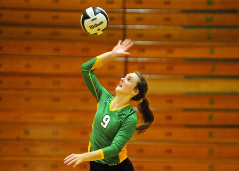Lexi O'Connell takes a swing for Valley. O'Connell had three huge kills in the game one win.