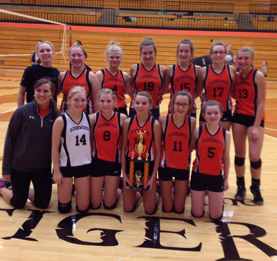 The Edgewood Middle School volleyball team won 30 games this season and concluded with a title at the Warsaw Invite this past Saturday. In the front row are, from left, coach Bethany Tribbett, Brooklyn Slone, McKenna Hawblitzel, Grayson Kilburn, Emma Hoff and Kylie Prater. In the back row are Allie McGuire, Katie Schmidt, Kaia Hummitch, Delaney Walters, Kiera Hatfield, Haley Howard and Gwynn Bellamy. (Photo provided)