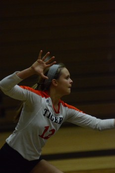 Haley Peterson prepares to rip a serve.