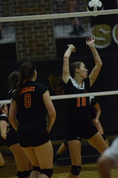 Lexi Day looks on after a block attempt at the net.
