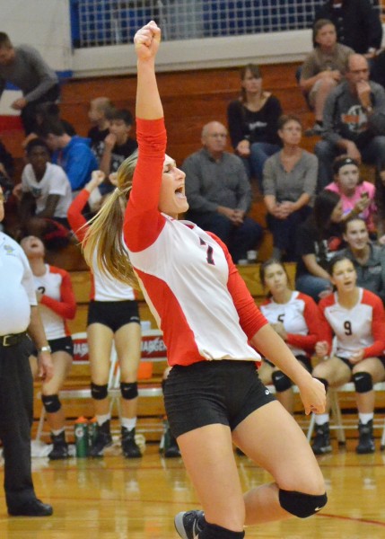 Kennedy Wiens celebrates after serving a point in an emotionally charged game two during Thursday's 3-1 win over Tippecanoe Valley. (Photos by Nick Goralczyk)