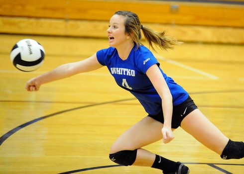 Haley Yohe dives to dig a Westview attempt.