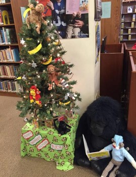 The Bell Memorial Public Library in Mentone invites the community to "stop monkeying around" and read. (Photo provided)