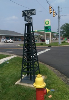 The only gas derricks left in Gas City are the decorative street signs that line Main Street.