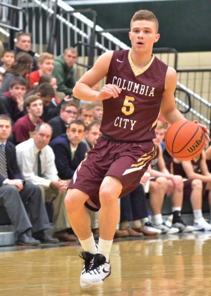 Jordan Bechtold brings the ball up the court for Columbia City in Tuesday's game at Wawasee. (Photos by Nick Goralczyk)