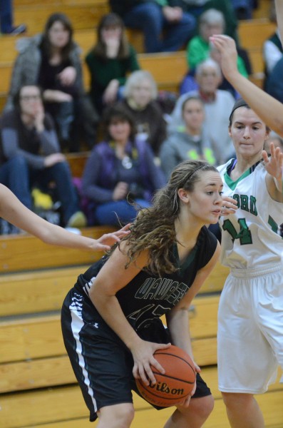 Aubrey Schmaltz works inside for Wawasee Thursday night at Concord. The junior scored a team-high 16 points in Wawasee's 53-32 win in the regular-season and NLC finale.