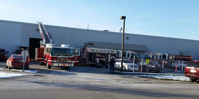 Crews respond to a fire at Zimmer Plant 5, believed to be caused by a machine. (Photo by Amanda McFarland)