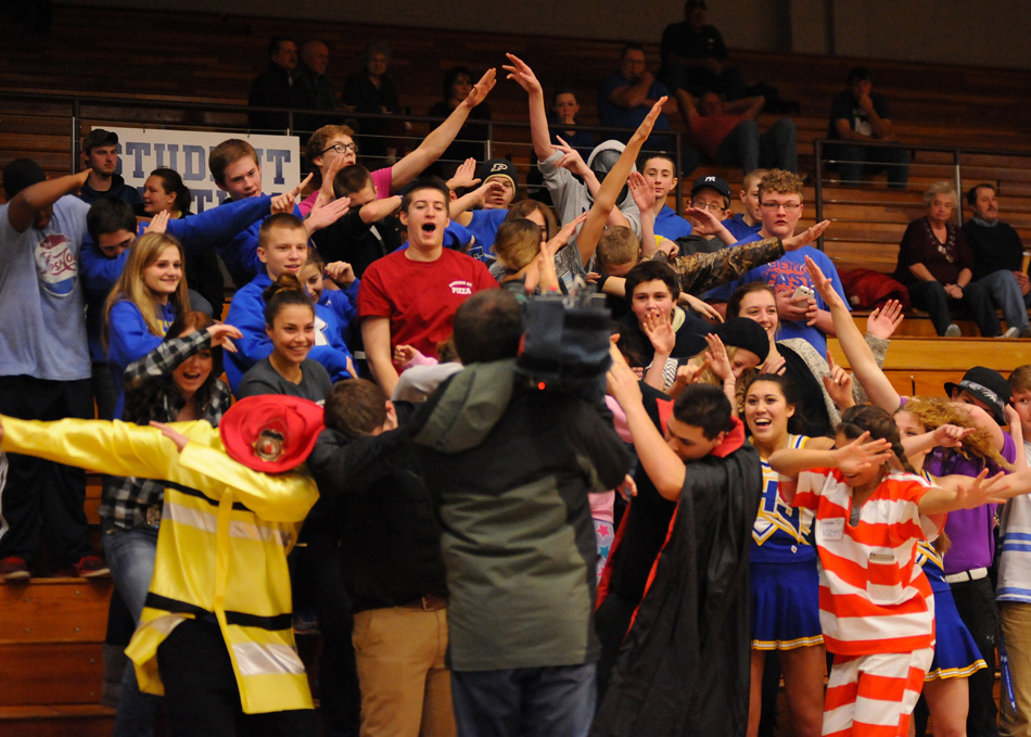 Triton's student section yucks it up for WNDU's Angelo Di Carlo during the game with New Prairie.