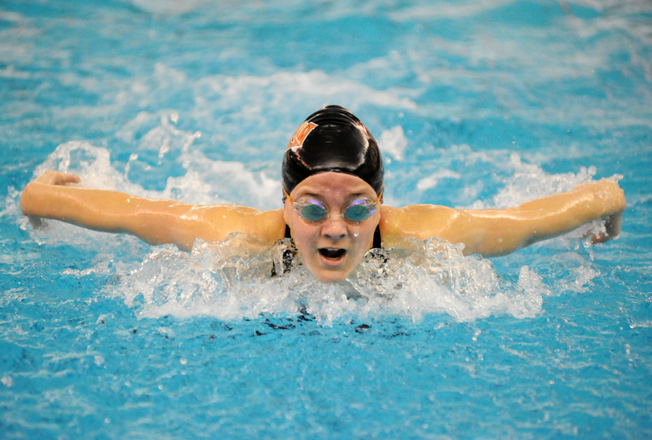Warsaw's Delaney Wihebrink competes Saturday at the Northern Lakes Conference Girls Swim Championships at Concord. (Photos by Mike Deak)