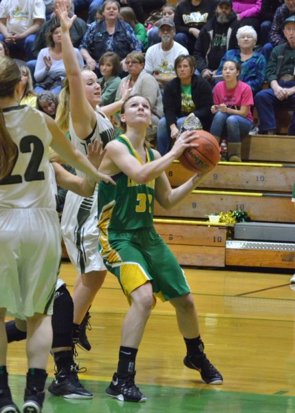 Brynda Krueger goes up for two in Valley's sectional opener against Wawasee. (Photos by Nick Goralczyk)