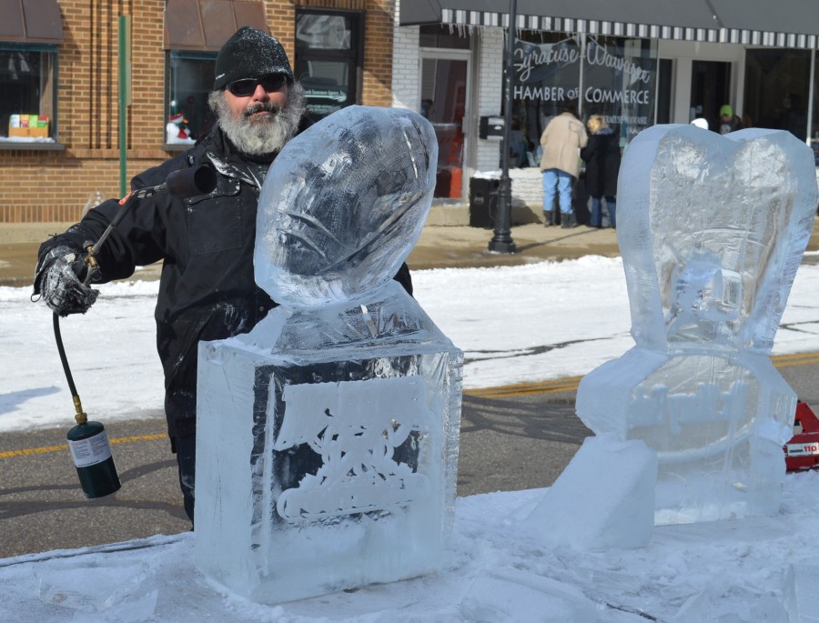Jay Leahy sculpts ice.
