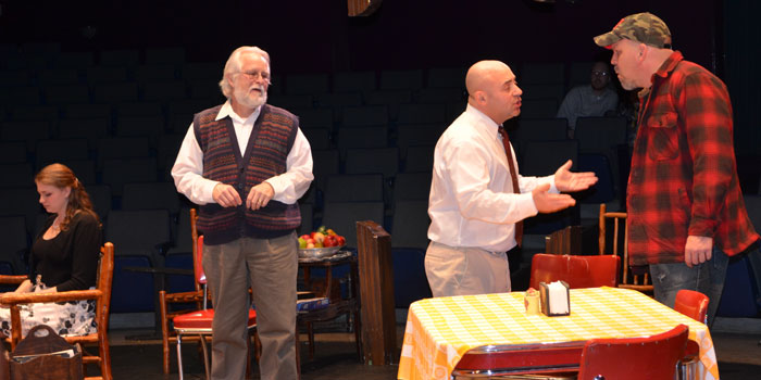 David (Eddie VanHartman) tries to get Owen (Greg Teghtmeyer) to play along with Charlie's English lesson. Pictured from left are Alissa Smith as Catherine, Gerald Cox as Charlie, Eddie VanHartman as David and Greg Teghtmeyer as Owen. (Photos by Amanda McFarland)