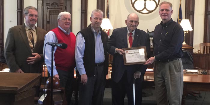 From left: Ron Truex, president; Bob Conley, board member; Rich Maron, veteran’s affairs officer; Max Miller, veteran of the month and Brad Jackson, vice-president (Photo by Michelle Reed)