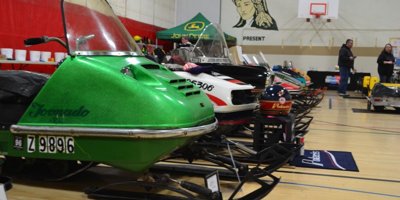 Line of Snowmobiles in North Webster, Indiana