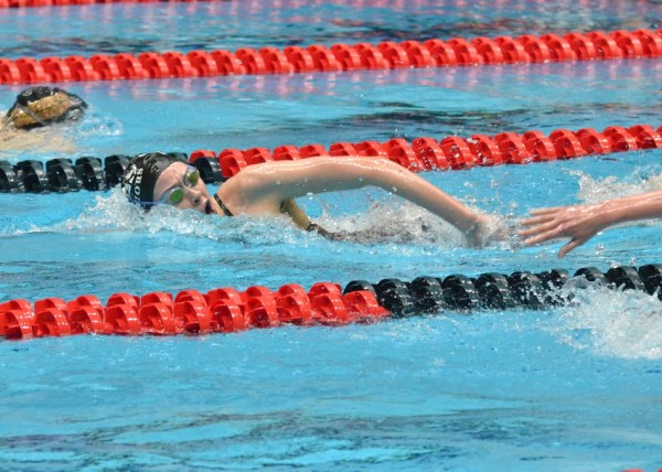 Wawasee's Paige Miller looks to pull ahead of Carmel's Morgan Miller during the 500 free. (Photos by Nick Goralczyk)